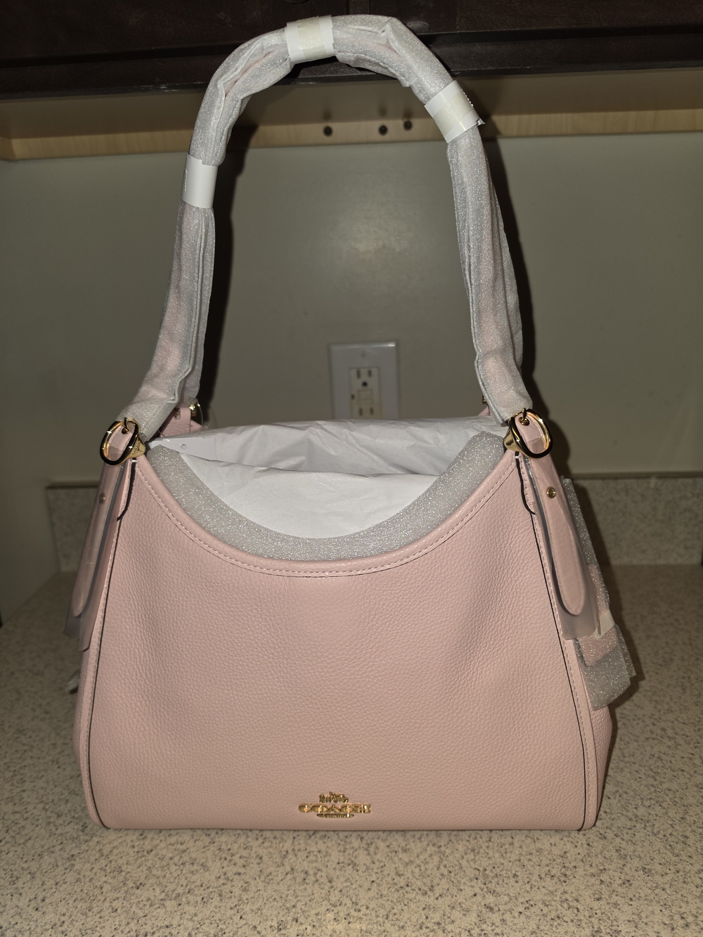 Coach Pink Pebbled Leather Shoulder Bag with Gold Hardware